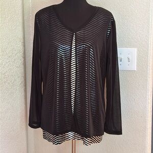 Fun shiny silver top with sheer black overlay